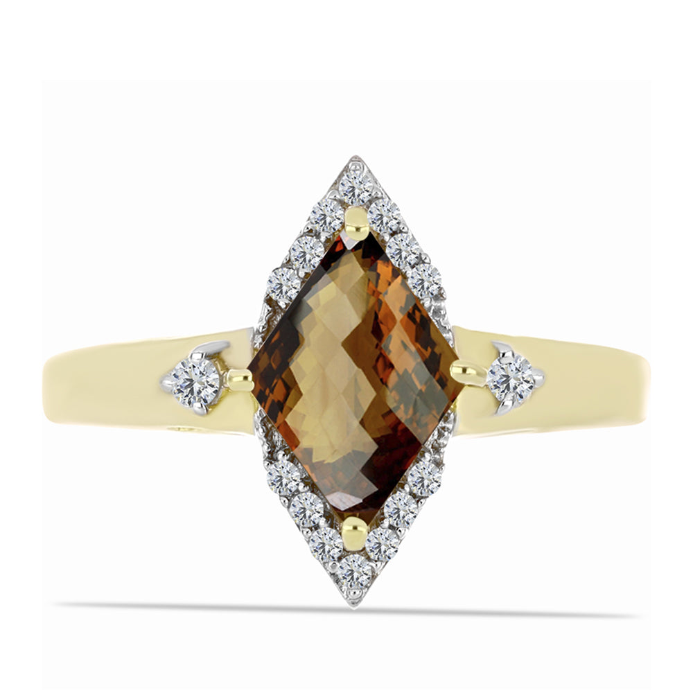 Anillo de Plata Bañada en Oro con Cuarzo Coñac y Topacio Blanco 1 