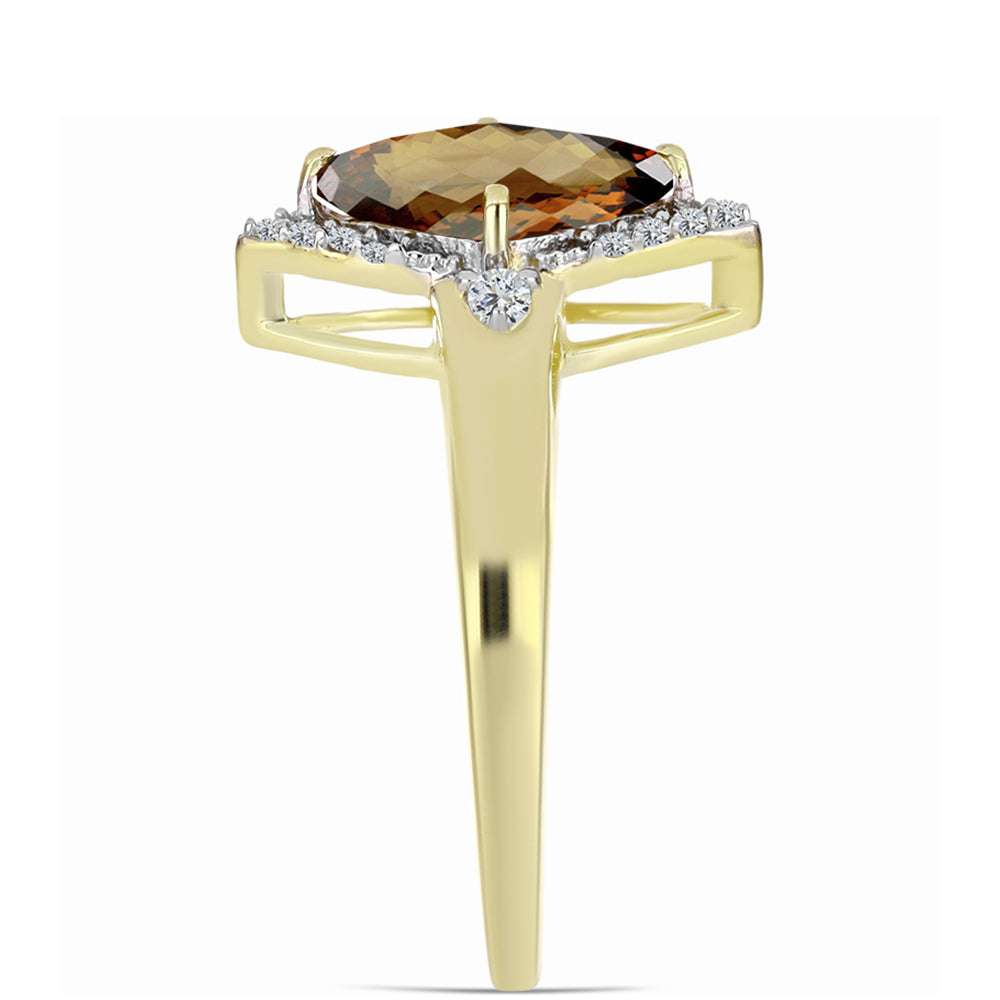 Anillo de Plata Bañada en Oro con Cuarzo Coñac y Topacio Blanco 4 