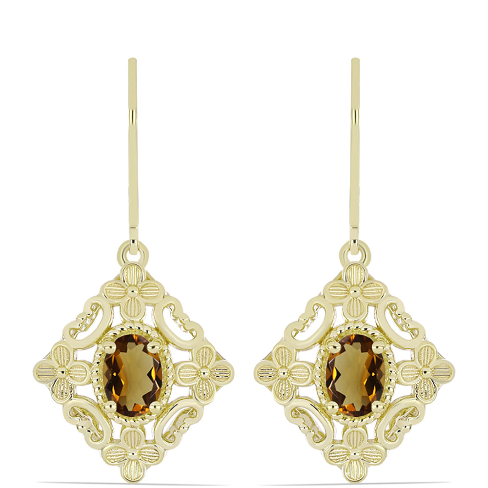 Pendientes de Plata Bañada en Oro con Cuarzo Coñac