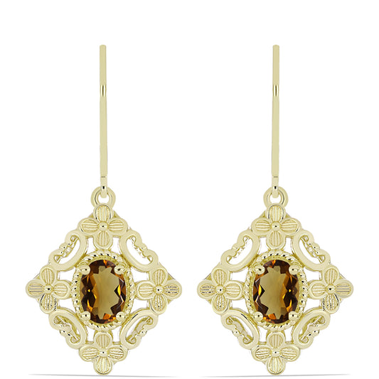 Pendientes de Plata Bañada en Oro con Cuarzo Coñac