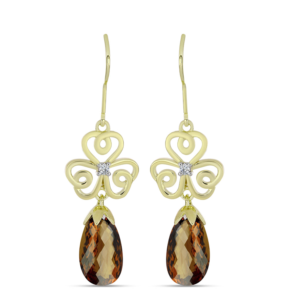 Pendientes de Plata Bañada en Oro con Cuarzo Coñac y Topacio Blanco 1 