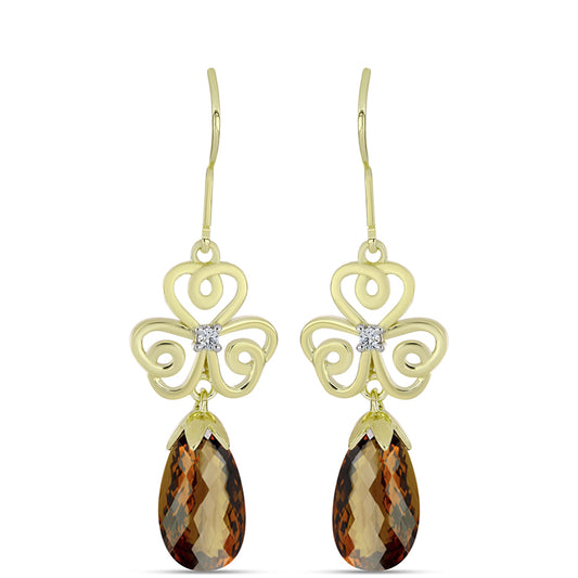 Pendientes de Plata Bañada en Oro con Cuarzo Coñac y Topacio Blanco