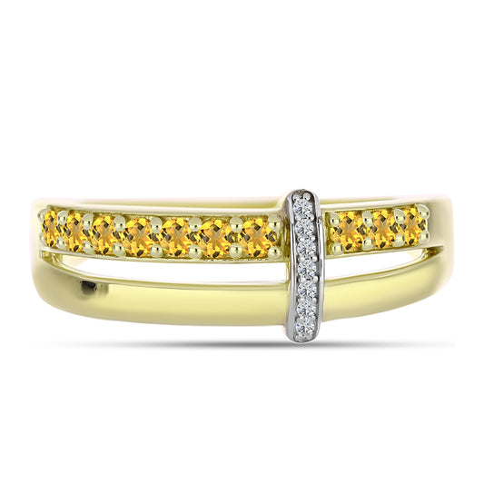 Anillo de Plata Bañada en Oro con Cuarzo Coñac y Topacio Blanco