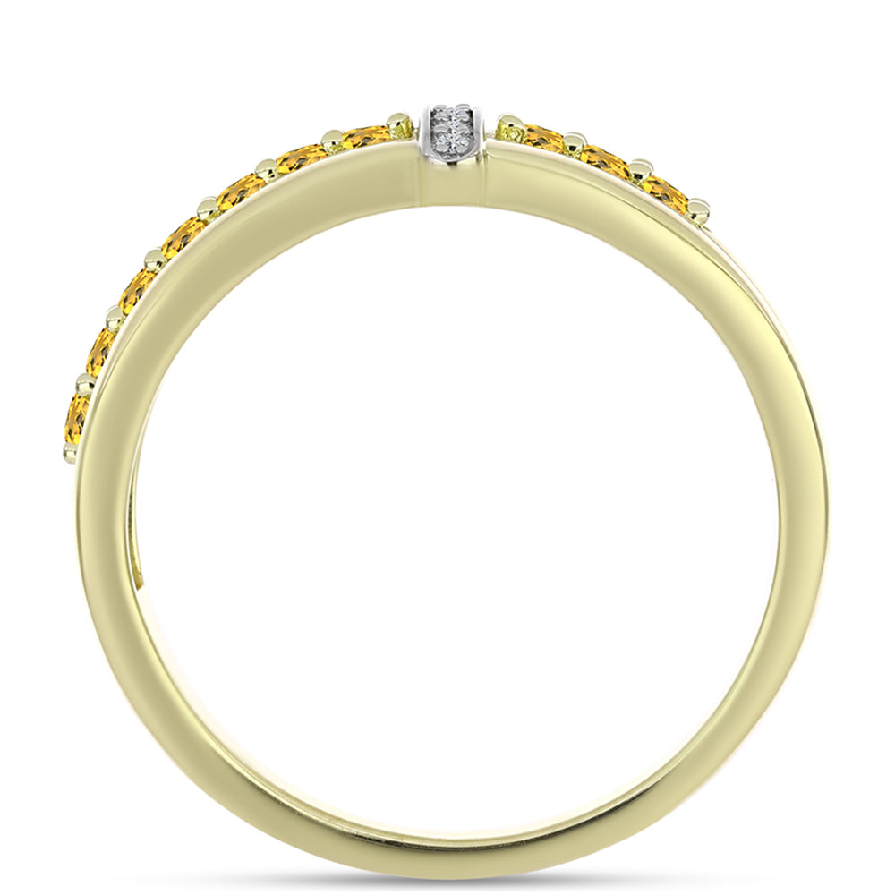 Anillo de Plata Bañada en Oro con Cuarzo Coñac y Topacio Blanco 2 