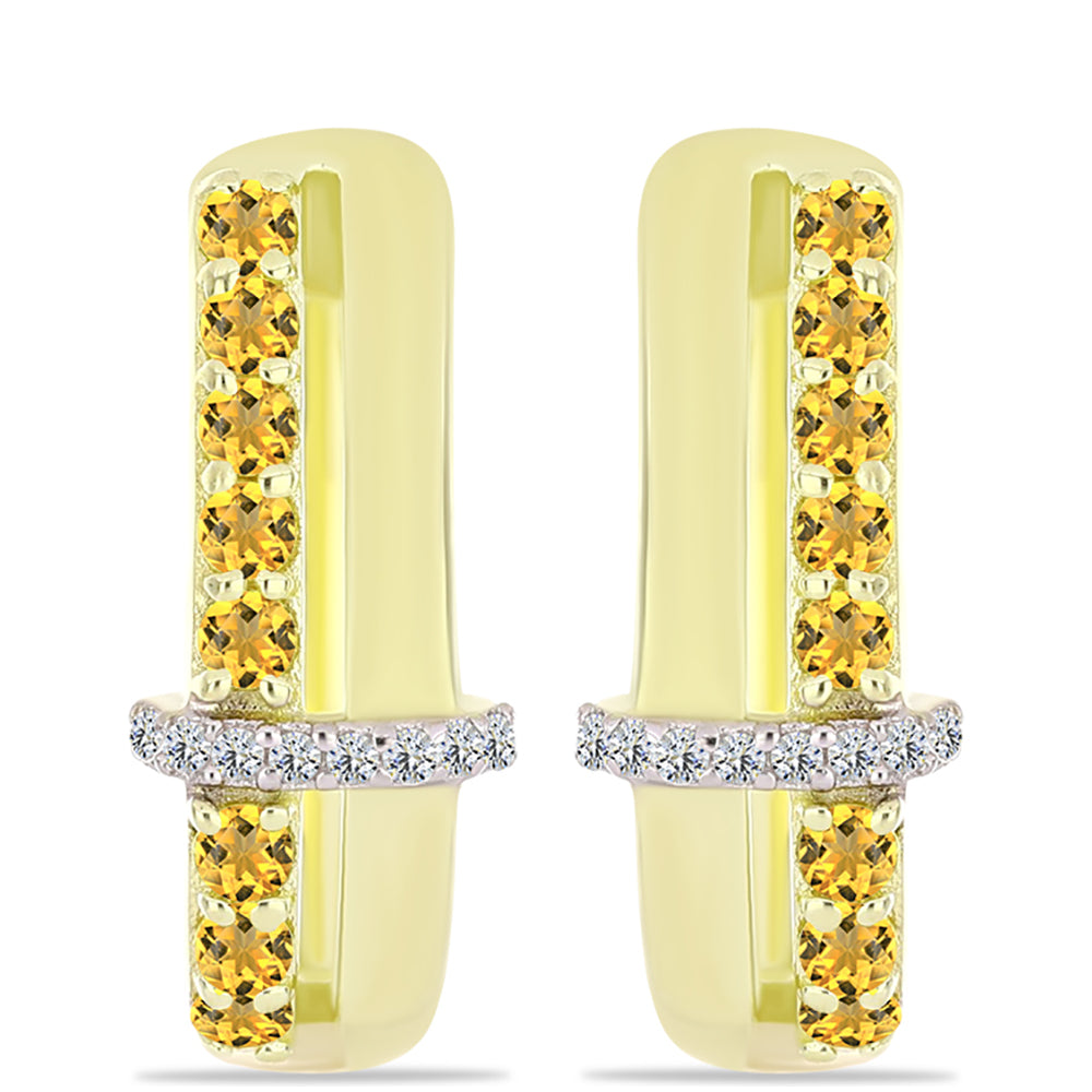 Pendientes de Plata Bañada en Oro con Cuarzo Coñac y Topacio Blanco 1 