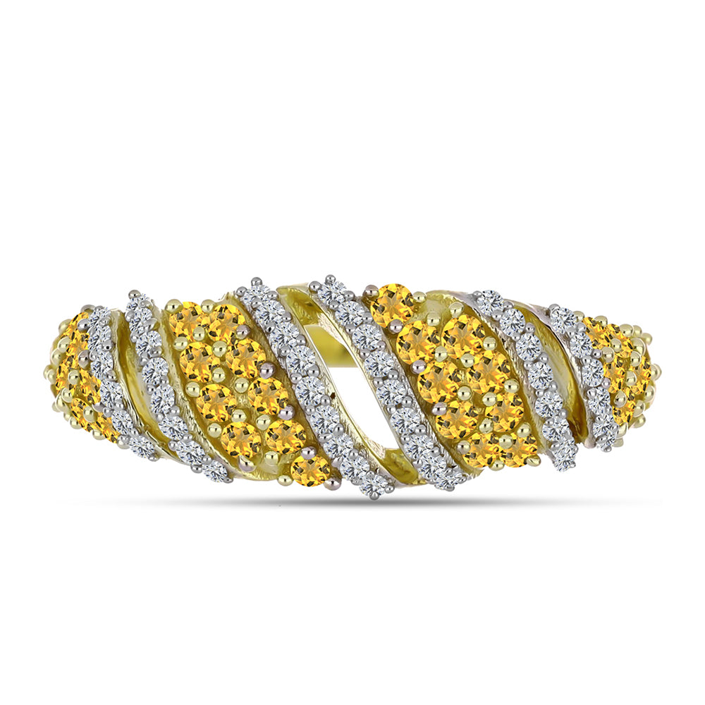 Anillo de Plata Bañada en Oro con Cuarzo Coñac y Topacio Blanco