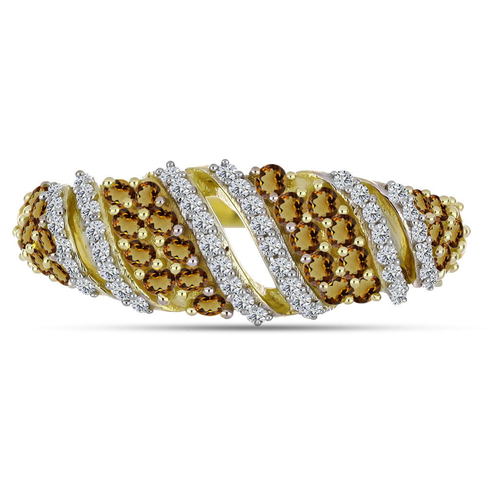 Anillo de Plata Bañada en Oro con Cuarzo Coñac y Topacio Blanco 5 