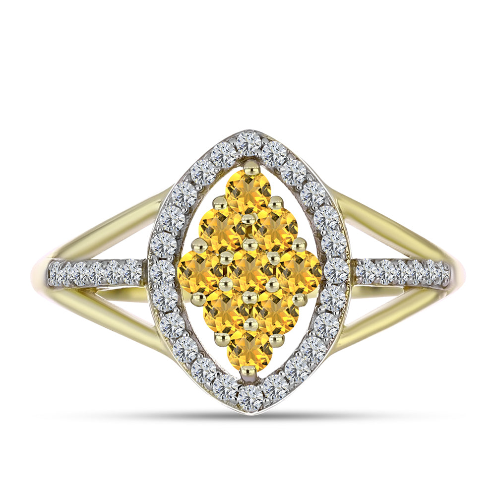 Anillo de Plata Bañada en Oro con Cuarzo Coñac y Topacio Blanco 1 