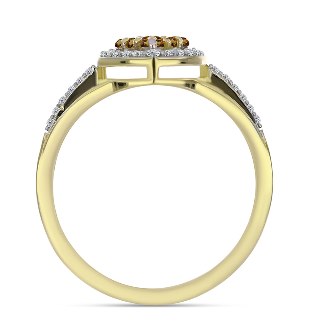 Anillo de Plata Bañada en Oro con Cuarzo Coñac y Topacio Blanco 2 