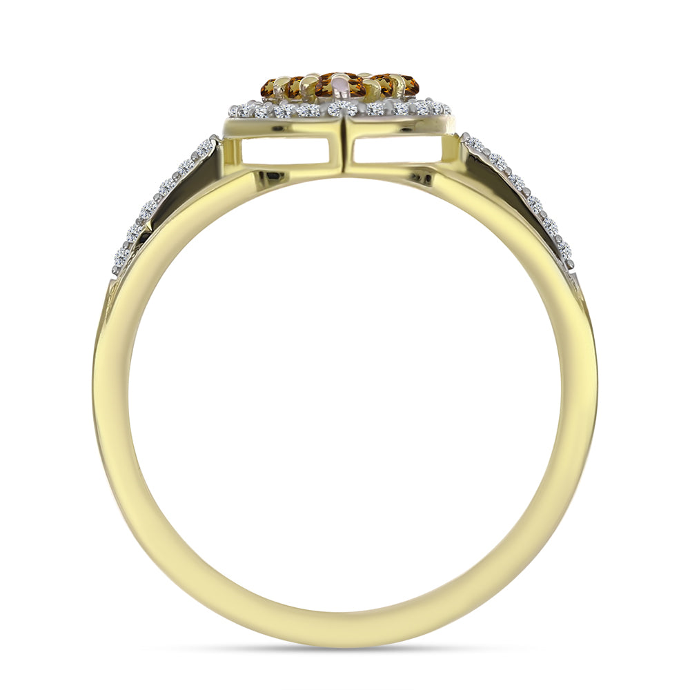 Anillo de Plata Bañada en Oro con Cuarzo Coñac y Topacio Blanco 6 