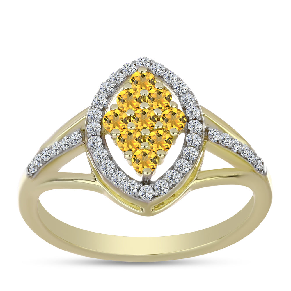 Anillo de Plata Bañada en Oro con Cuarzo Coñac y Topacio Blanco 3 