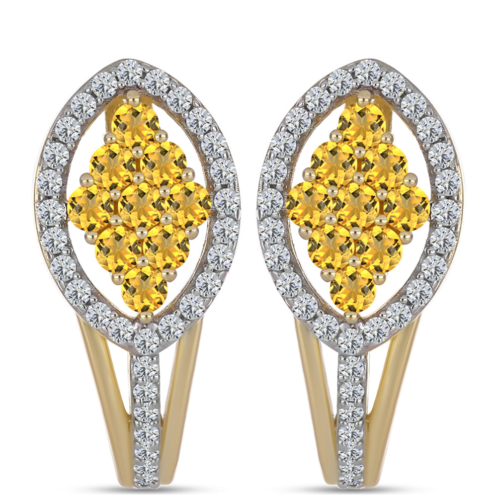 Pendientes de Plata Bañada en Oro con Cuarzo Coñac y Topacio Blanco