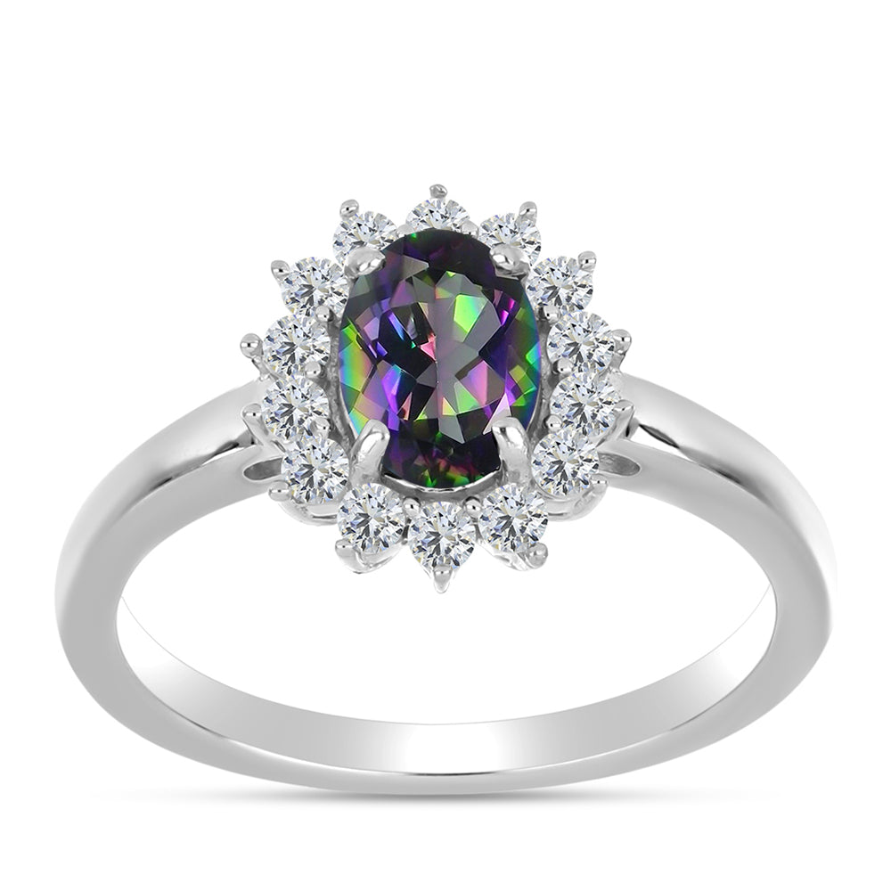 Anillo de Plata con Cuarzo Místico Verde de Brasil y Topacio Blanco