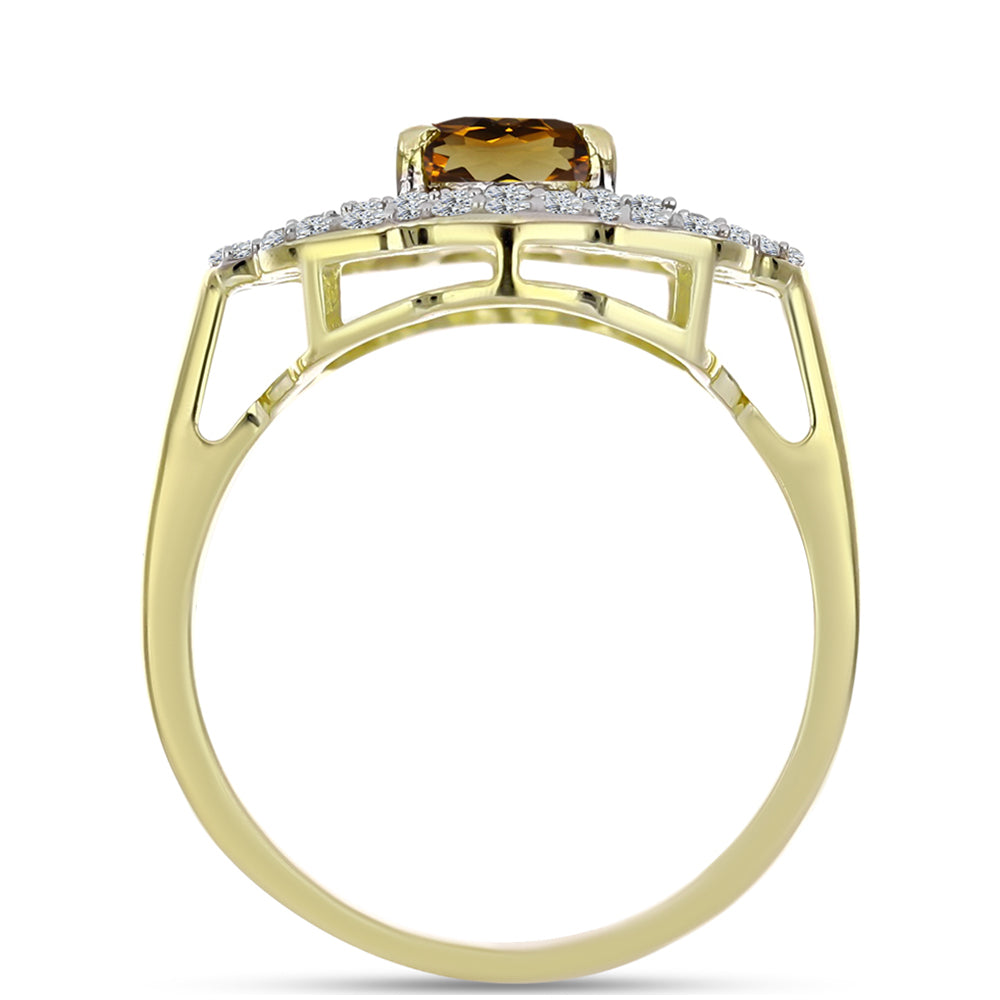 Anillo de Plata Bañada en Oro con Cuarzo Coñac y Topacio Blanco 2 