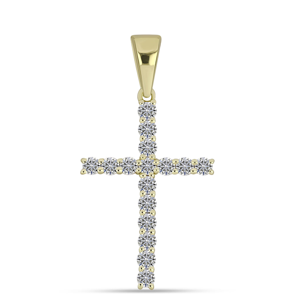 Cruz Colgante de Plata Bañada en Oro con Diamante certificado y cultivado en laboratorio 1 