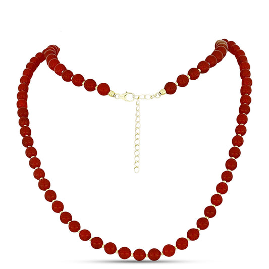 Collar de Plata Bañada en Oro con Ágata Roja