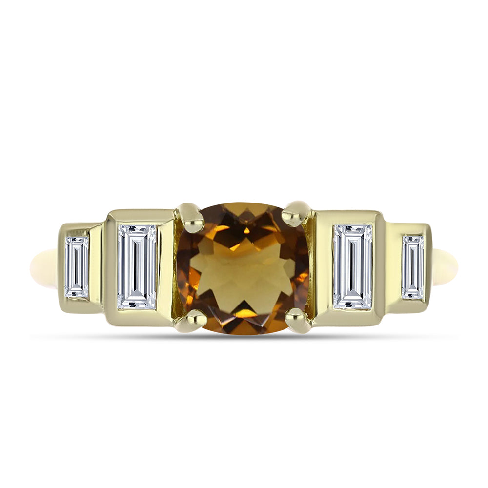 Anillo de Plata Bañada en Oro con Cuarzo Coñac y Zircón Blanco