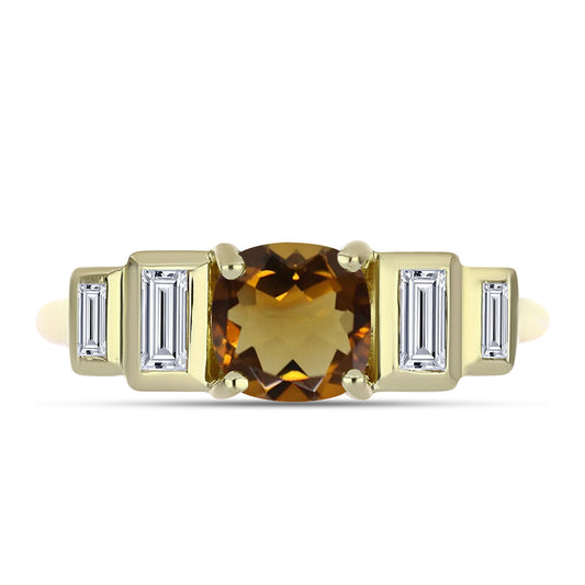 Anillo de Plata Bañada en Oro con Cuarzo Coñac y Zircón Blanco