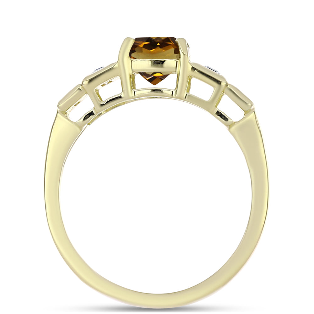 Anillo de Plata Bañada en Oro con Cuarzo Coñac y Zircón Blanco 2 