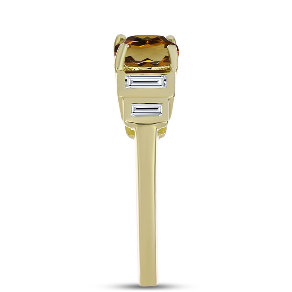 Anillo de Plata Bañada en Oro con Cuarzo Coñac y Zircón Blanco