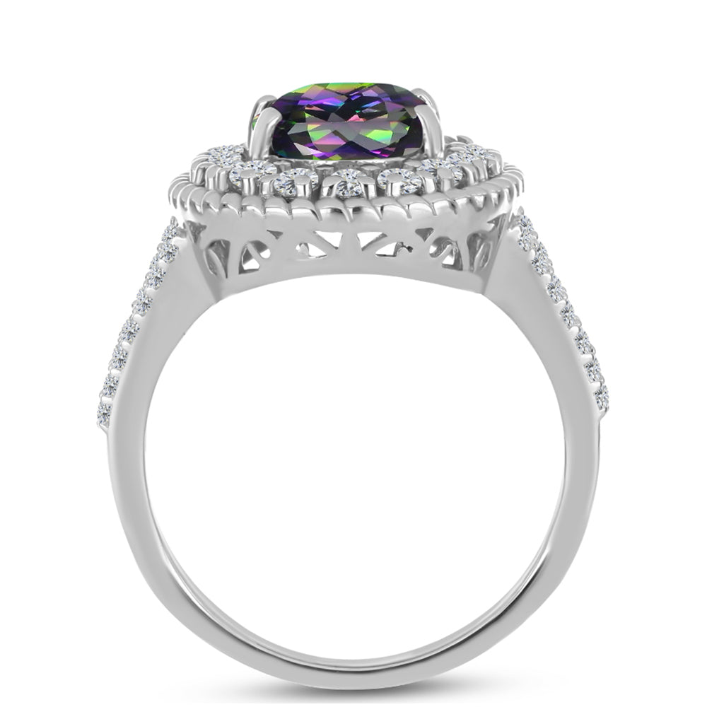 Anillo de Plata con Cuarzo Místico Verde de Brasil y Topacio Blanco 2 