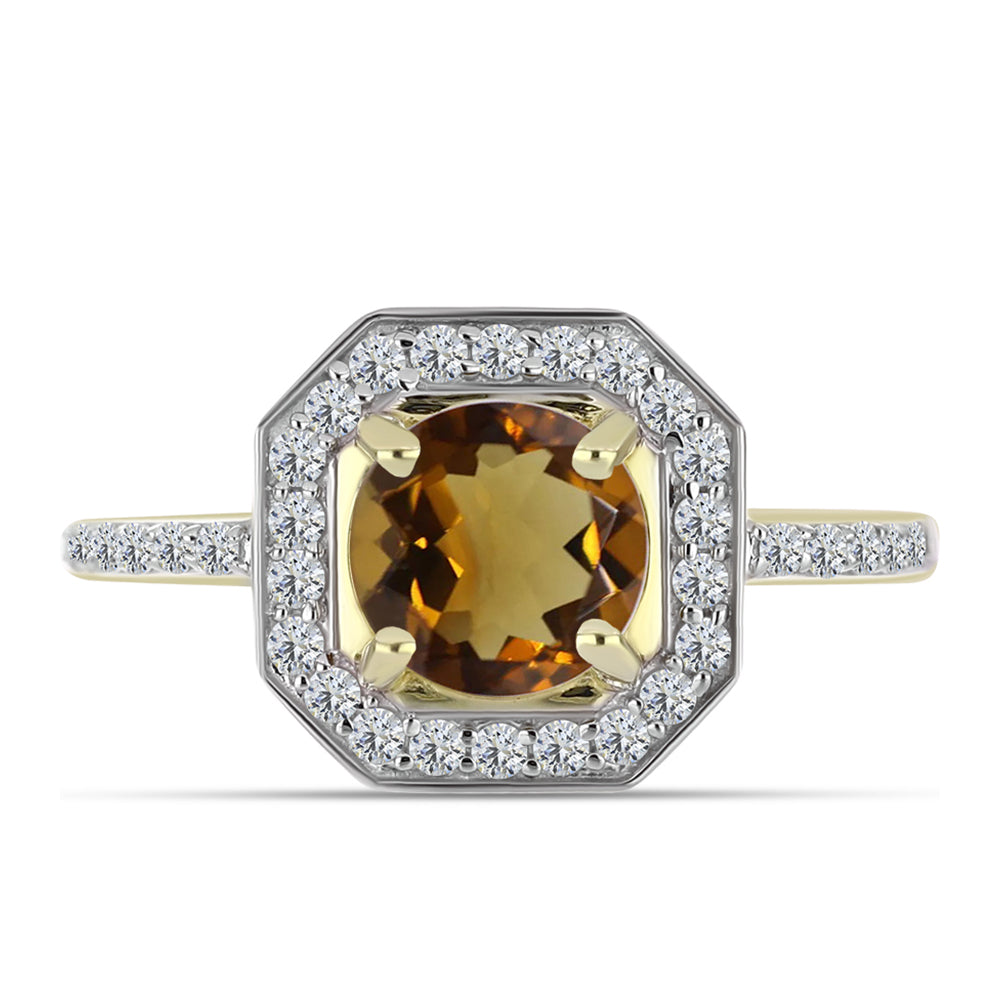 Anillo de Plata Bañada en Oro con Cuarzo Coñac y Topacio Blanco 1 