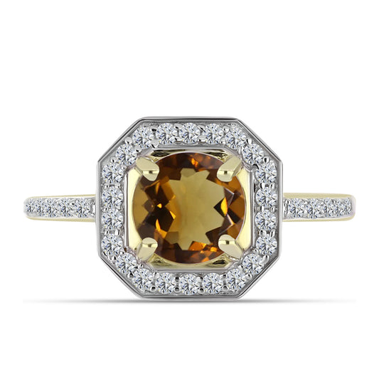 Anillo de Plata Bañada en Oro con Cuarzo Coñac y Topacio Blanco