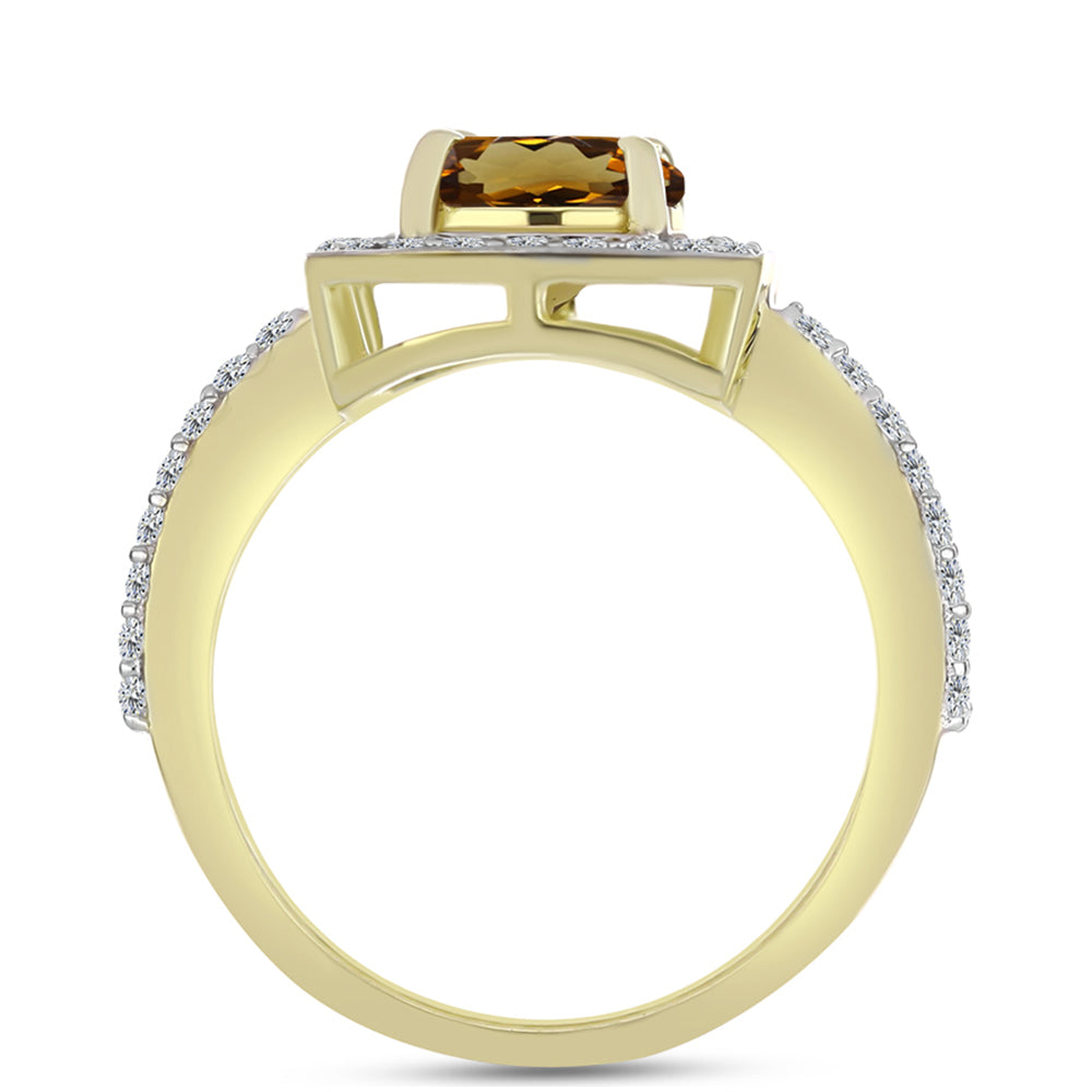 Anillo de Plata Bañada en Oro con Cuarzo Coñac y Topacio Blanco