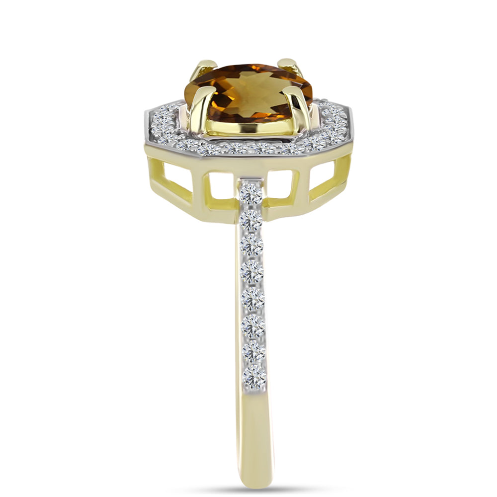 Anillo de Plata Bañada en Oro con Cuarzo Coñac y Topacio Blanco 4 