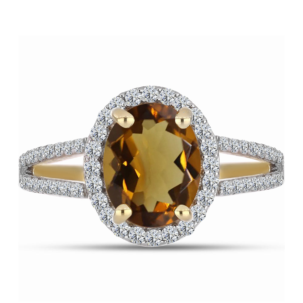 Anillo de Plata Bañada en Oro con Cuarzo Coñac y Topacio Blanco