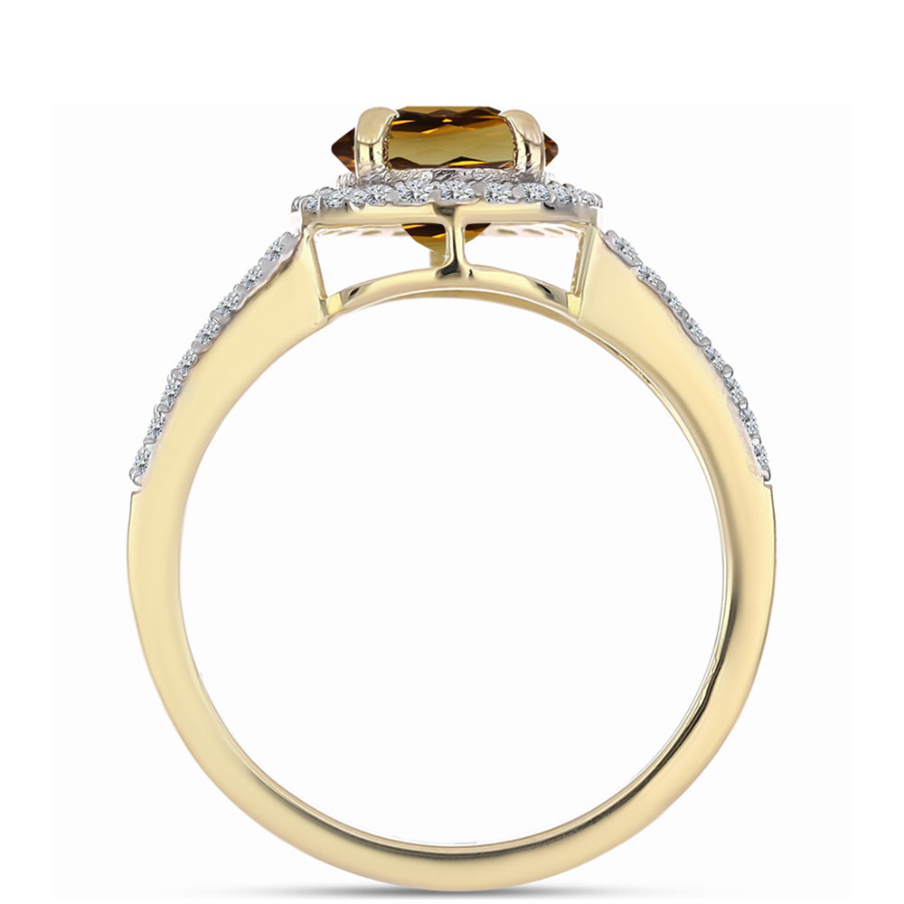 Anillo de Plata Bañada en Oro con Cuarzo Coñac y Topacio Blanco 2 