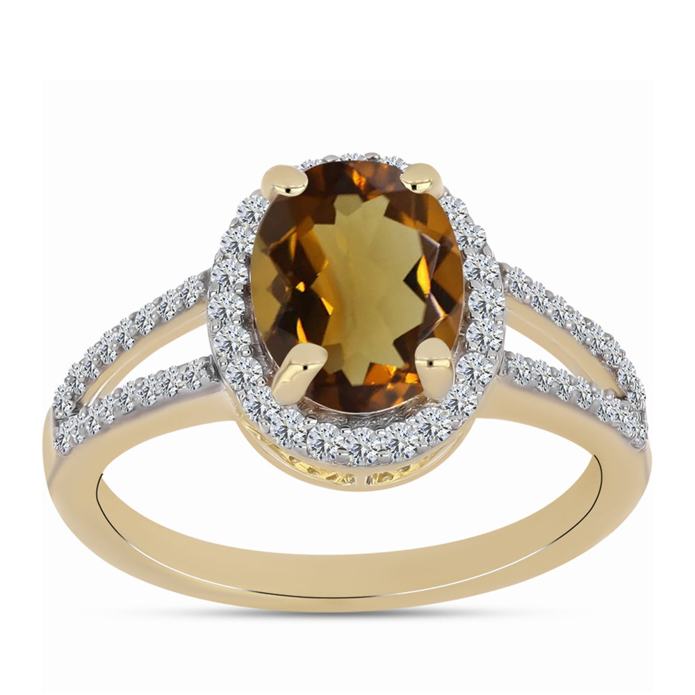 Anillo de Plata Bañada en Oro con Cuarzo Coñac y Topacio Blanco 3 