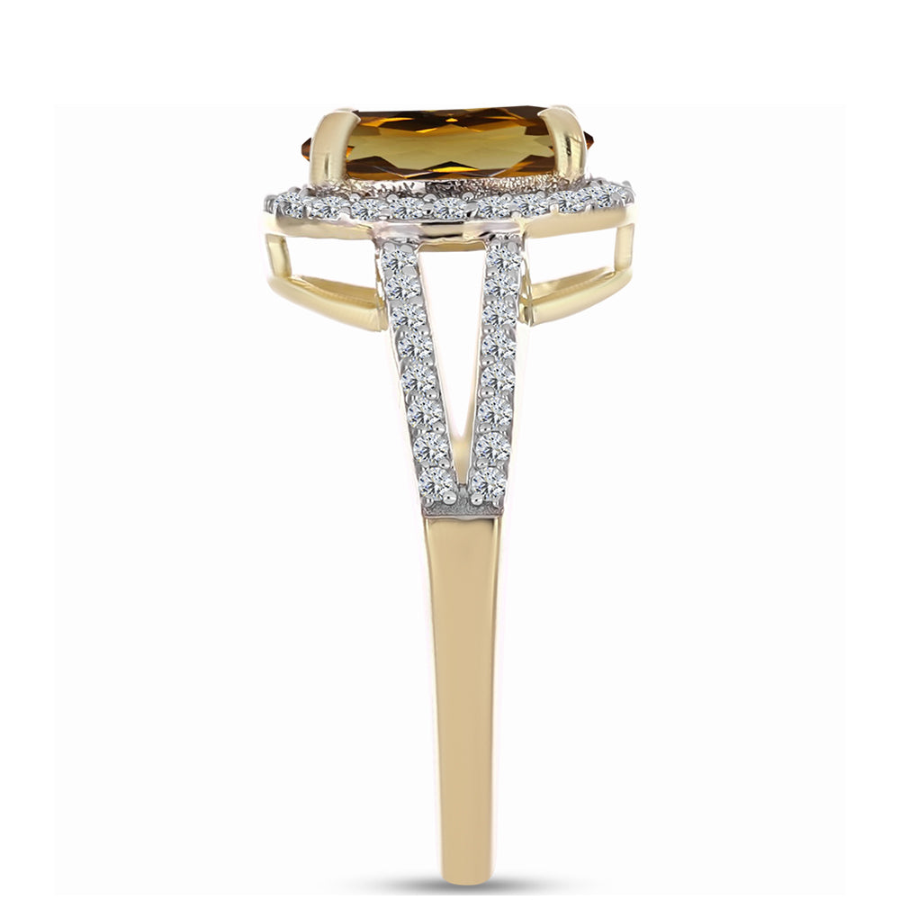 Anillo de Plata Bañada en Oro con Cuarzo Coñac y Topacio Blanco 4 