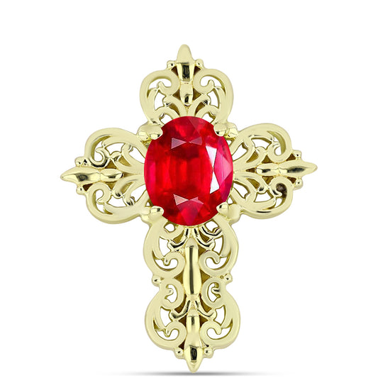 Cruz Colgante de Plata Bañada en Oro con Ágata Roja