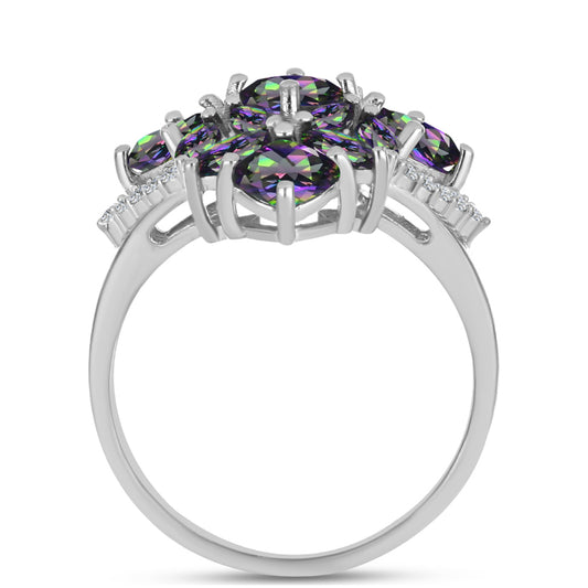 Anillo de Plata con Cuarzo Místico Verde de Brasil y Topacio Blanco