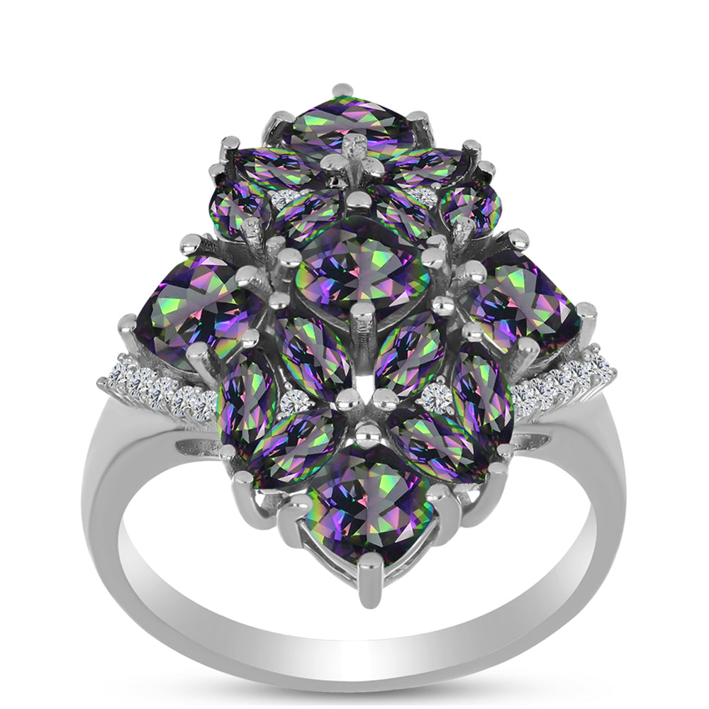 Anillo de Plata con Cuarzo Místico Verde de Brasil y Topacio Blanco