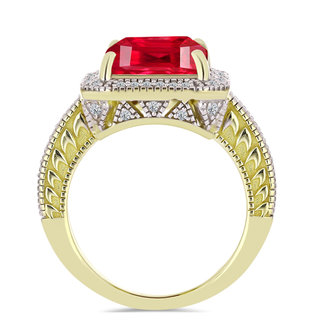 Anillo de Plata Bañada en Oro con Ágata Roja y Topacio Blanco 2 