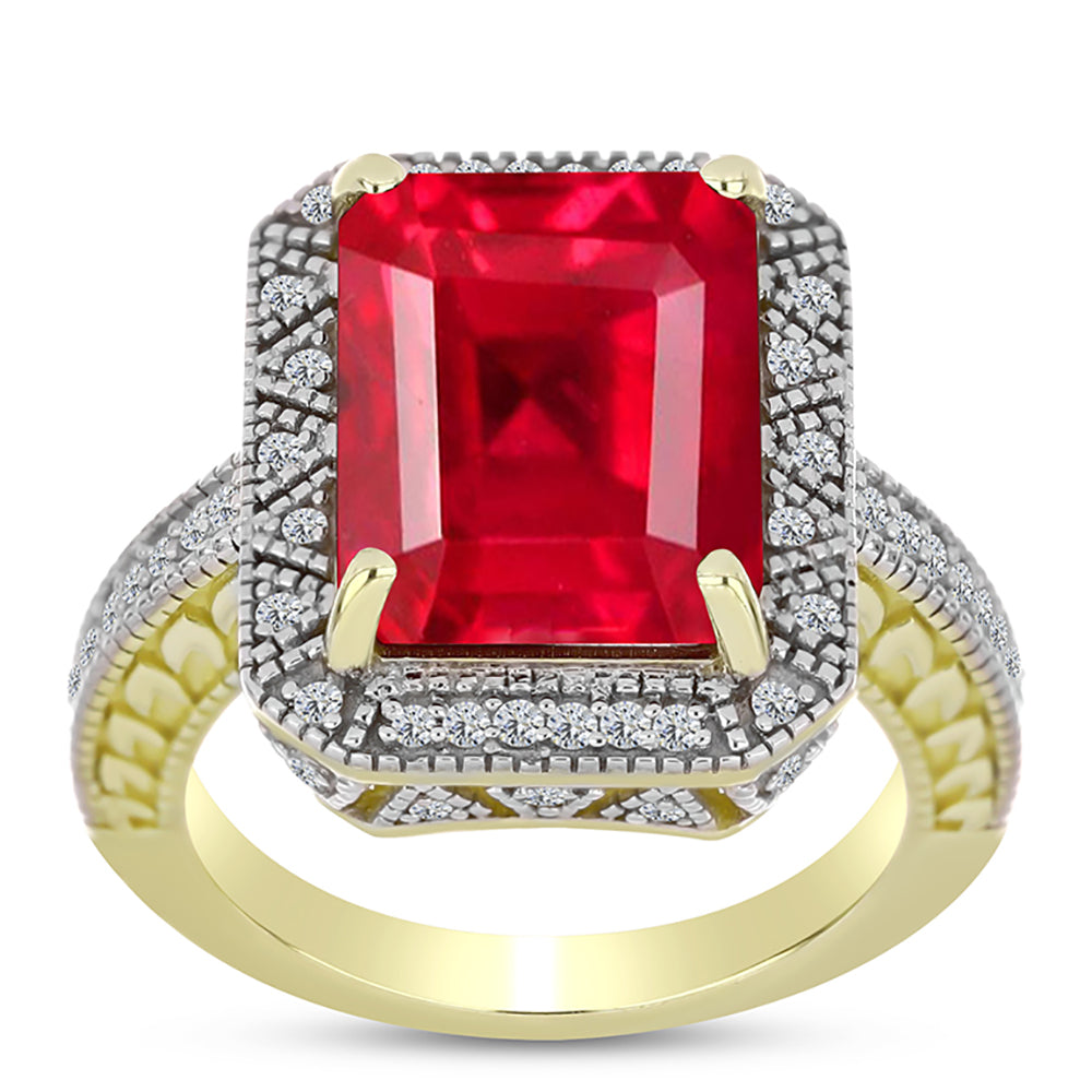 Anillo de Plata Bañada en Oro con Ágata Roja y Topacio Blanco 3 