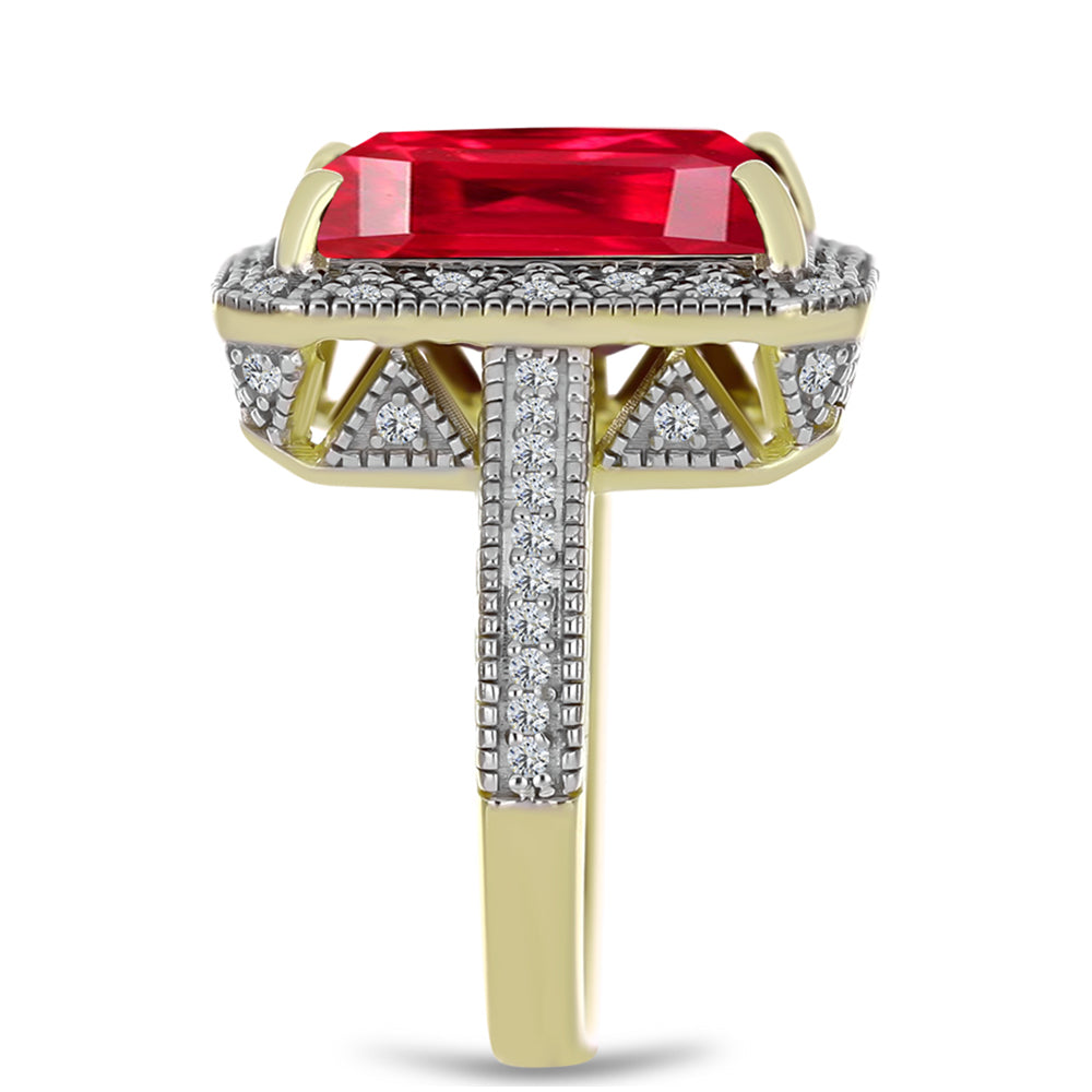 Anillo de Plata Bañada en Oro con Ágata Roja y Topacio Blanco 4 