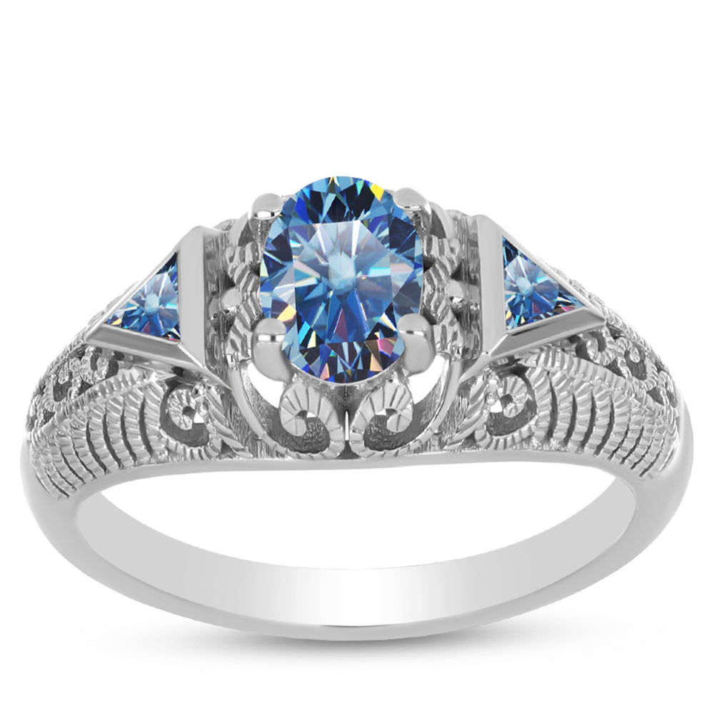 Anillo de Plata con Moisanita azul océano