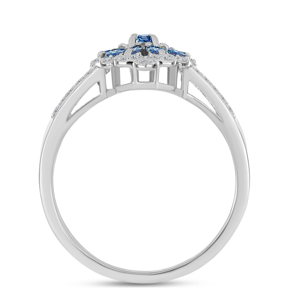 Anillo de Plata con Moisanita azul océano y Topacio Blanco 2 