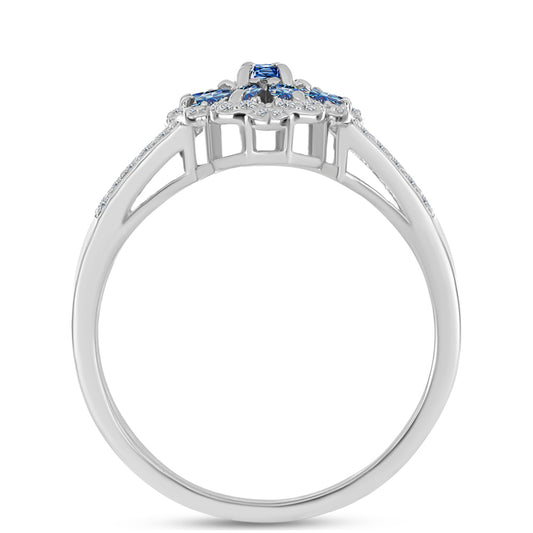 Anillo de Plata con Moisanita azul océano y Topacio Blanco