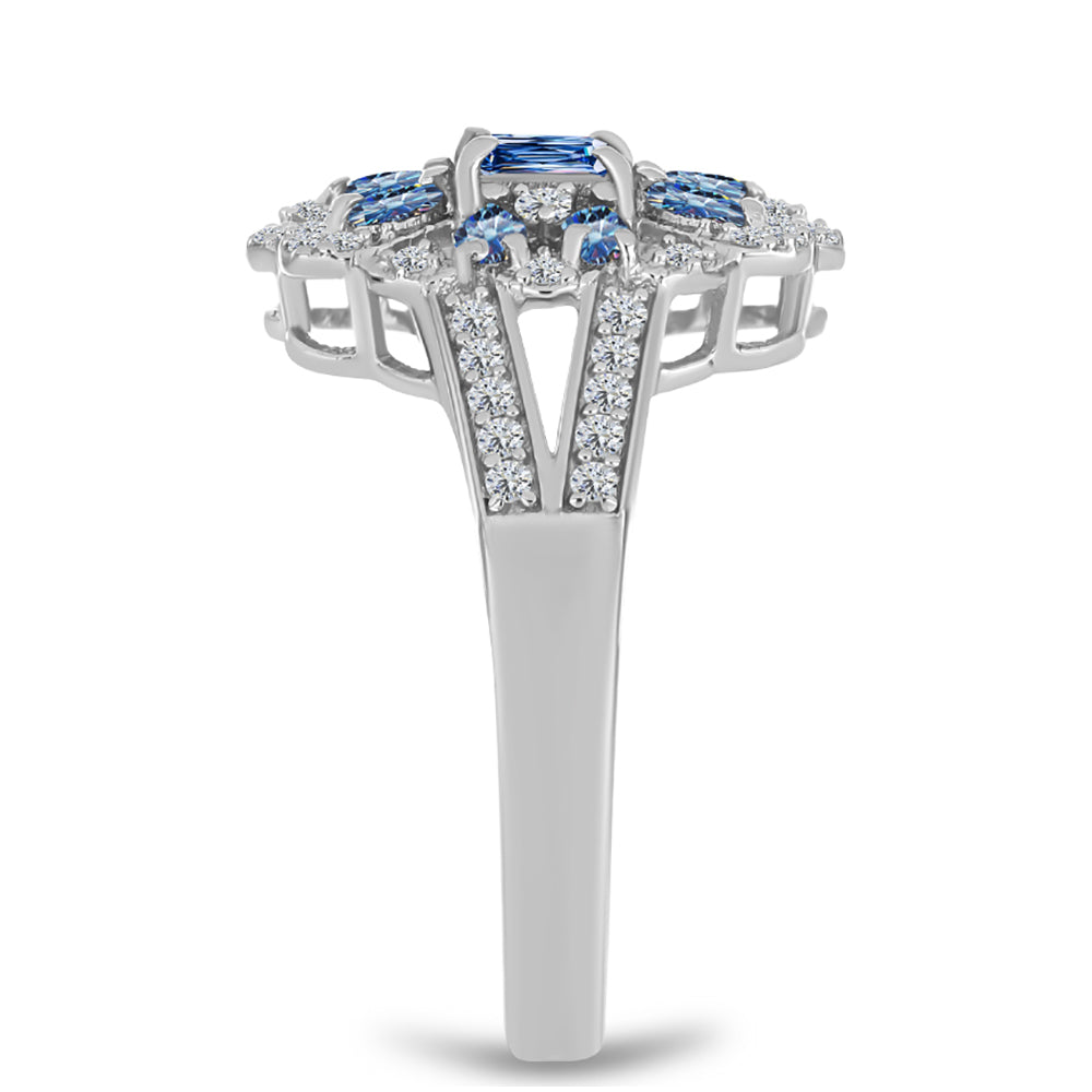 Anillo de Plata con Moisanita azul océano y Topacio Blanco 4 