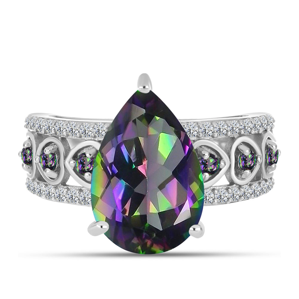 Anillo de Plata con Cuarzo Místico Verde de Brasil y Topacio Blanco