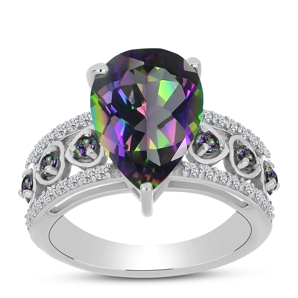 Anillo de Plata con Cuarzo Místico Verde de Brasil y Topacio Blanco