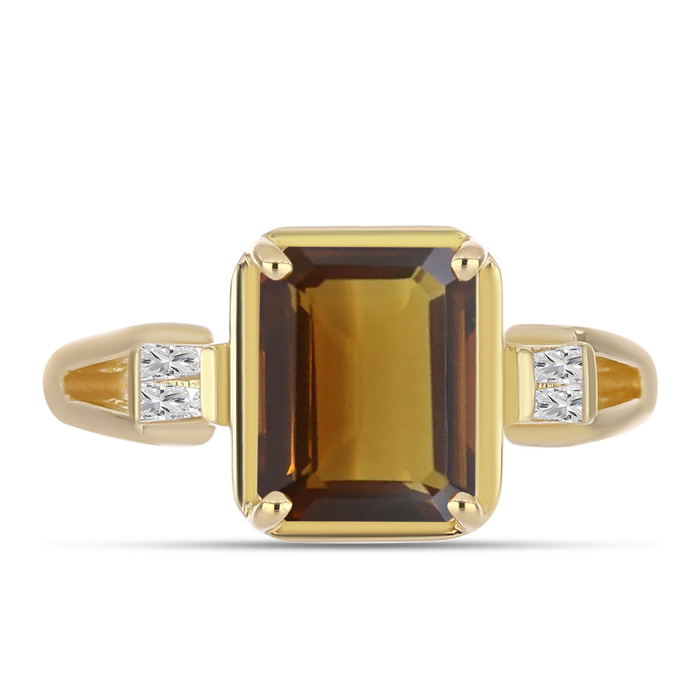 Anillo de Plata Bañada en Oro con Cuarzo Coñac y Zircón Blanco 1 