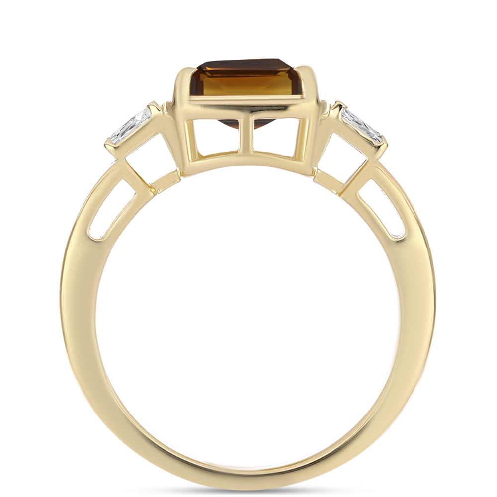 Anillo de Plata Bañada en Oro con Cuarzo Coñac y Zircón Blanco 2 