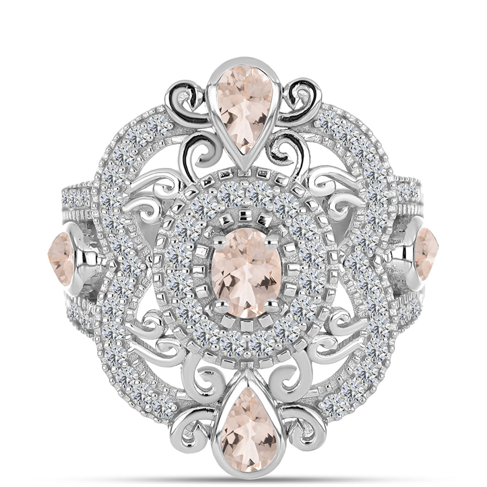 Anillo de Plata con Morganita de Gozareh y Topacio Blanco