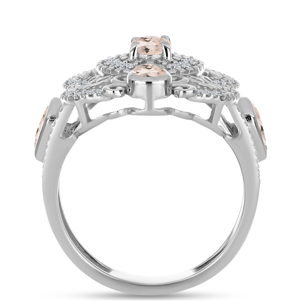 Anillo de Plata con Morganita de Gozareh y Topacio Blanco 2 