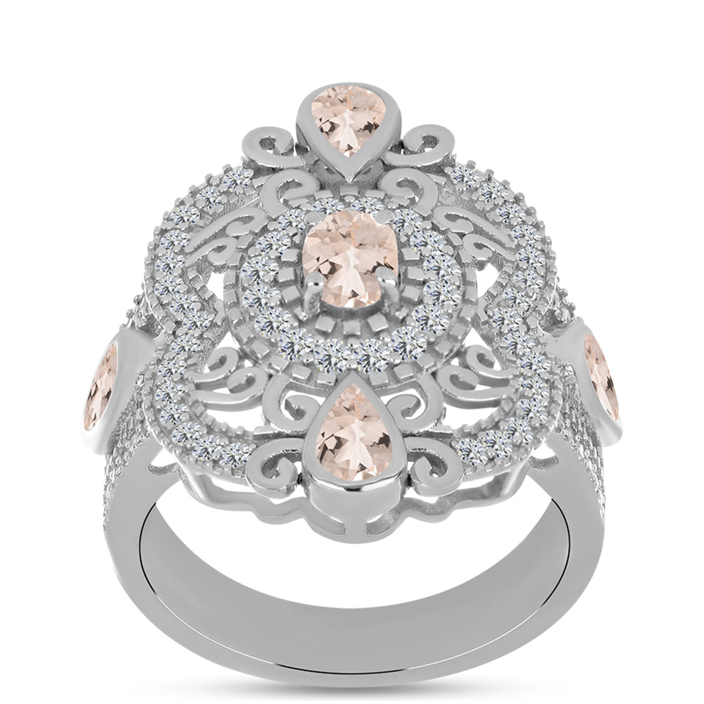 Anillo de Plata con Morganita de Gozareh y Topacio Blanco 3 